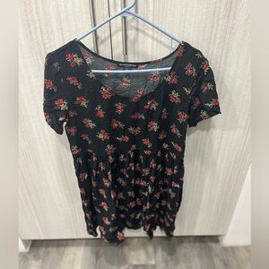 Brandy Melville Floral Black Baby Doll Top